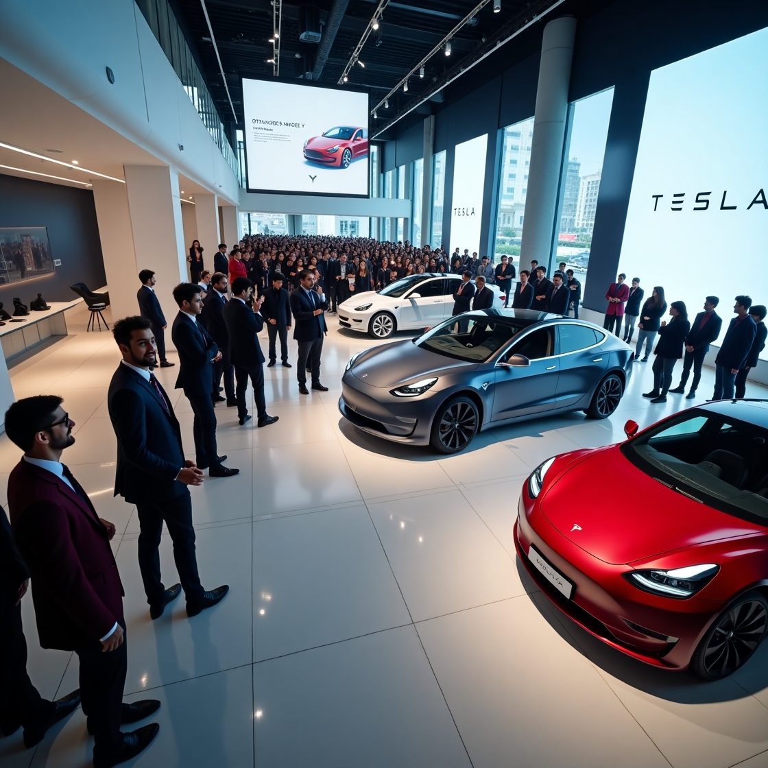 Tesla Model 3 and Model Y showcased at Mumbai showroom launch in June 2025